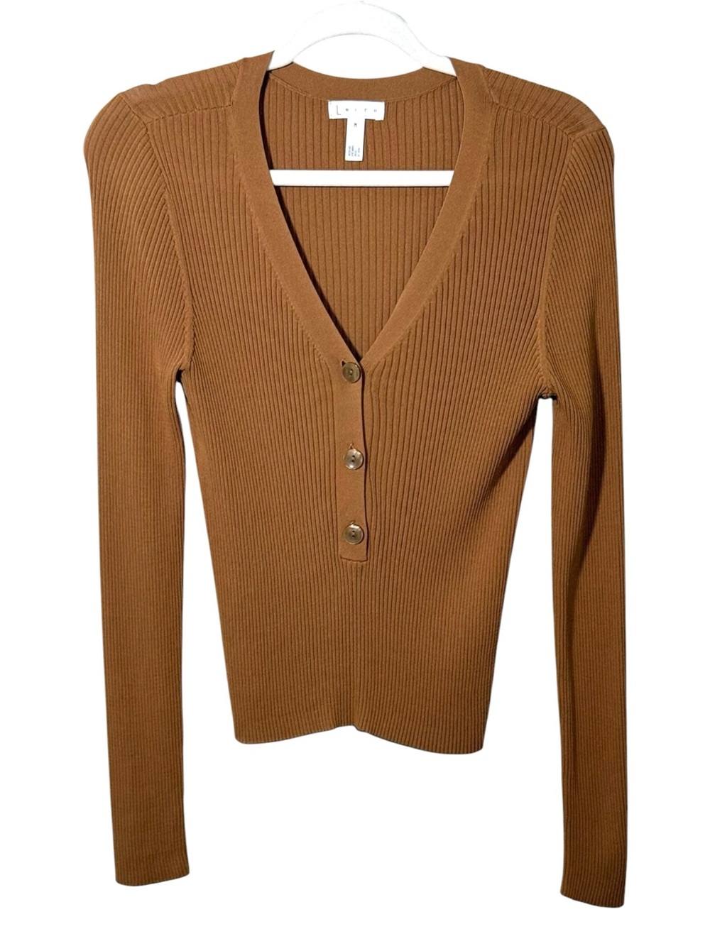 Leith Nordstrom ribbed henley sweater Medium V-neck stretch